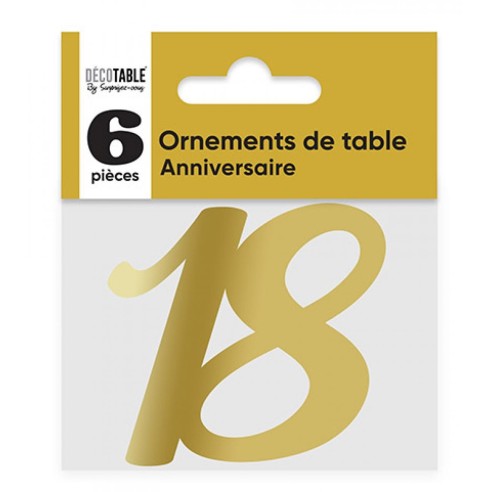 6 déco de table chiffre 18 doré pour anniversaire adulte