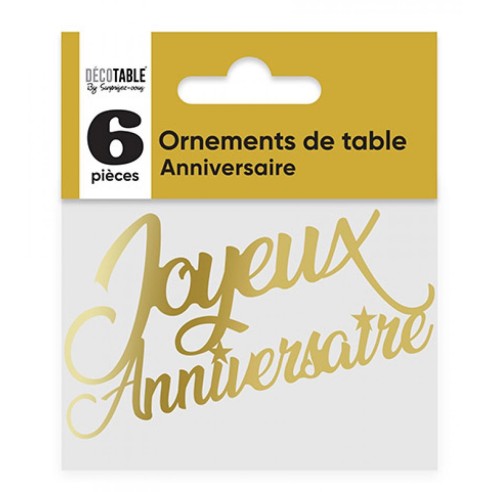 6 déco de table Joyeux Anniversaire doré pour anniversaire adulte
