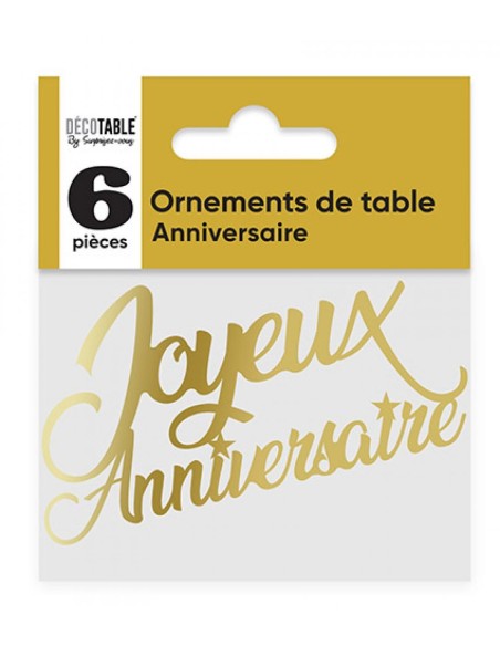 6 déco de table Joyeux Anniversaire doré pour anniversaire adulte