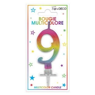 Bougie chiffre 9 multicolore pour gâteau d'anniversaire