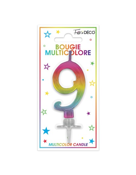 Bougie chiffre 9 multicolore pour gâteau d'anniversaire