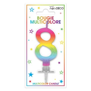 Bougie chiffre 8 multicolore pour gâteau d'anniversaire