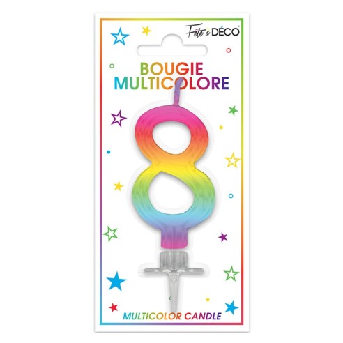 Bougie chiffre 8 multicolore pour gâteau d'anniversaire