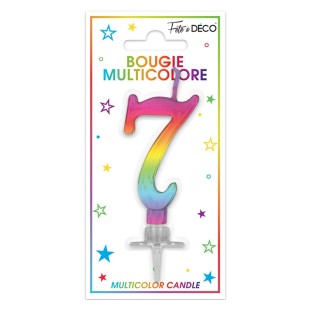 Bougie chiffre 7 multicolore pour gâteau d'anniversaire