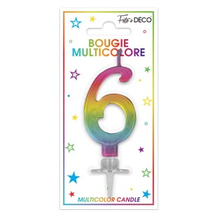 Bougie chiffre 6 multicolore pour gâteau d'anniversaire