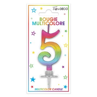 Bougie chiffre 5 multicolore pour gâteau d'anniversaire