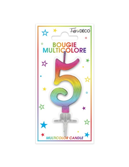Bougie chiffre 5 multicolore pour gâteau d'anniversaire