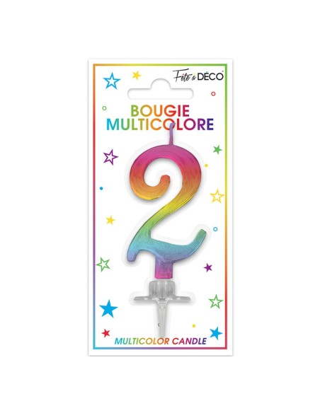 Bougie chiffre 2 multicolore pour gâteau d'anniversaire