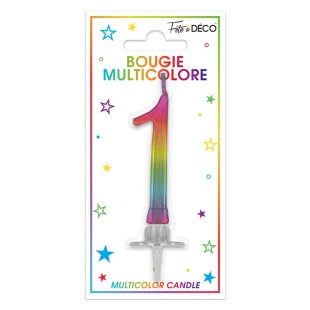 Bougie chiffre 1 multicolore pour gâteau d'anniversaire