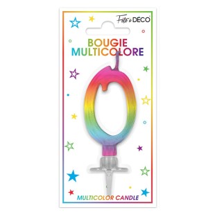 Bougie chiffre 0 multicolore pour gâteau d'anniversaire