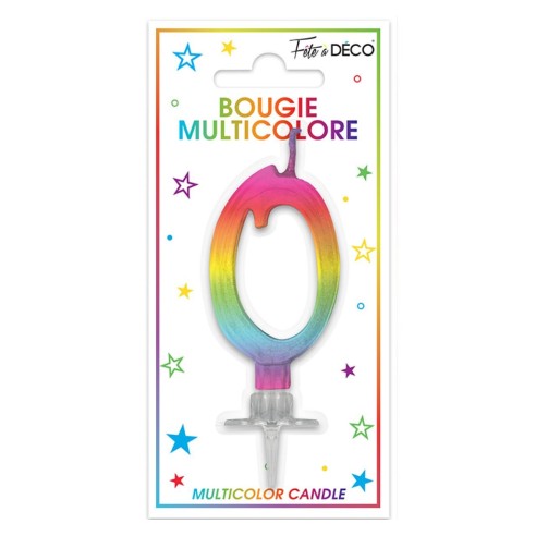 Bougie chiffre 0 multicolore pour gâteau d'anniversaire