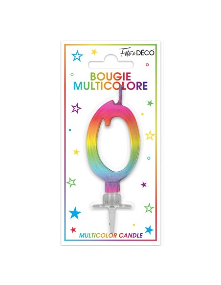 Bougie chiffre 0 multicolore pour gâteau d'anniversaire