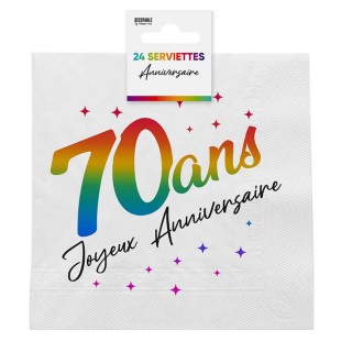 24 serviettes 70 ans Joyeux Anniversaire multicolore