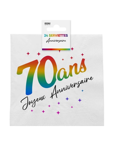 24 serviettes 70 ans Joyeux Anniversaire multicolore