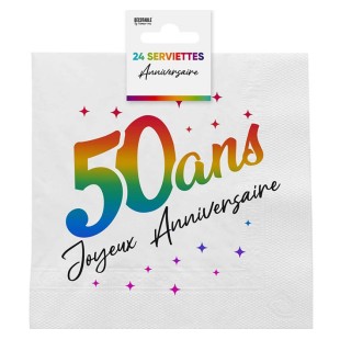 24 serviettes 50 ans Joyeux Anniversaire multicolore