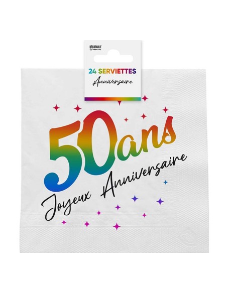 24 serviettes 50 ans Joyeux Anniversaire multicolore