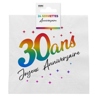 24 serviettes 30 ans Joyeux Anniversaire multicolore