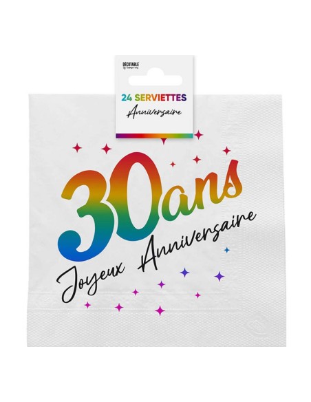 24 serviettes 30 ans Joyeux Anniversaire multicolore