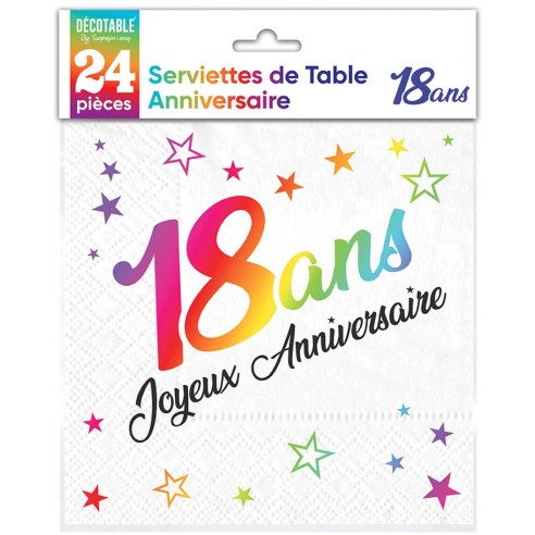24 serviettes 18 ans Joyeux Anniversaire multicolore