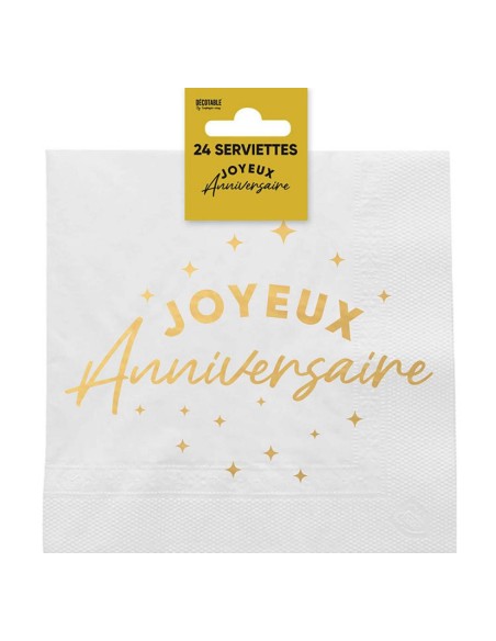 24 serviettes Anniversaire métallisé - Or