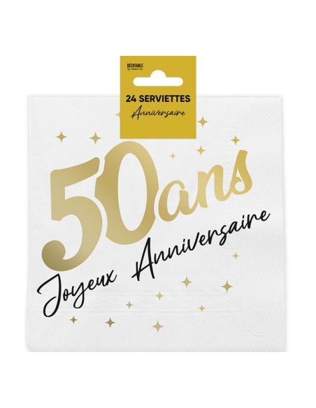 24 serviettes 50 ans Joyeux Anniversaire dorées