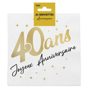24 serviettes 40 ans Joyeux Anniversaire dorées