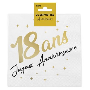 24 serviettes 18 ans Joyeux Anniversaire dorées