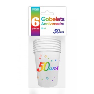 6 gobelets 50 ans Joyeux Anniversaire multicolore