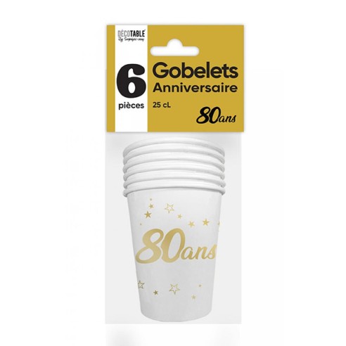 6 gobelets 80 ans or