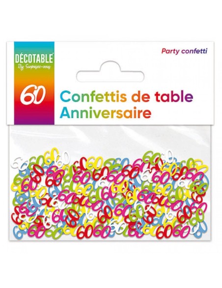Confettis de table chiffre 60 ans Joyeux Anniversaire multicolore