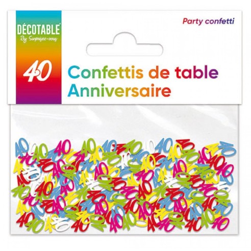 Confettis de table chiffre 40 ans Joyeux Anniversaire multicolore