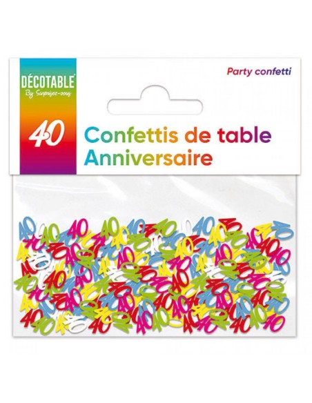 Confettis de table chiffre 40 ans Joyeux Anniversaire multicolore