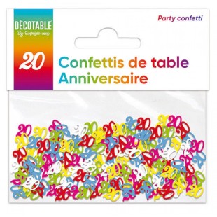 Confettis de table chiffre 20 ans Joyeux Anniversaire multicolore