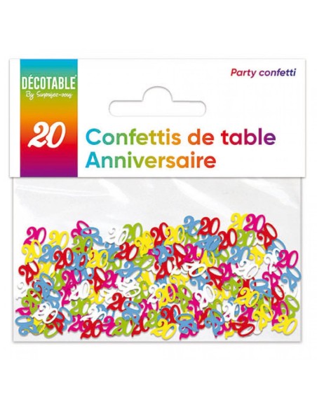 Confettis de table chiffre 20 ans Joyeux Anniversaire multicolore
