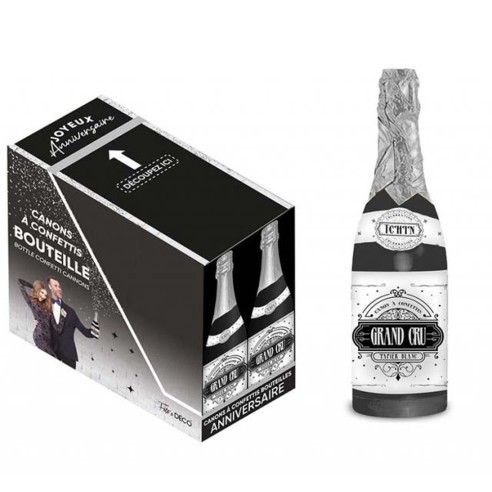 Canon à confettis en forme de bouteille de champagne chez Festimania