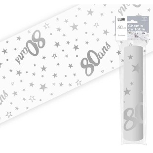 Chemin de table 80 ans Joyeux Anniversaire argenté 5 mètres