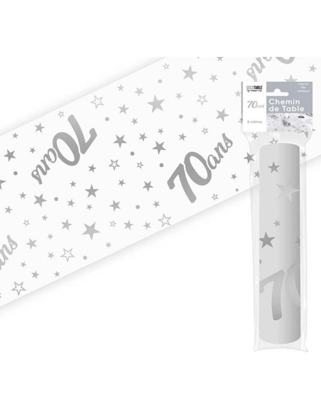 Chemin de table 70 ans Joyeux Anniversaire argenté 5 mètres