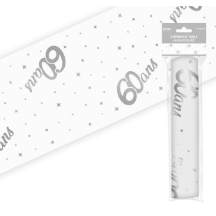 Chemin de table 60 ans Joyeux Anniversaire argenté 5 mètres