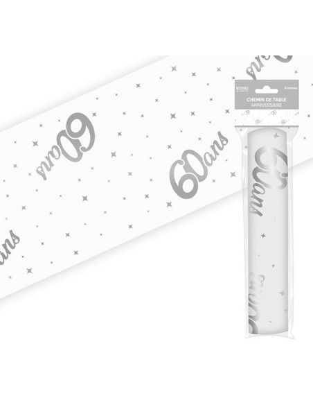 Chemin de table 60 ans Joyeux Anniversaire argenté 5 mètres