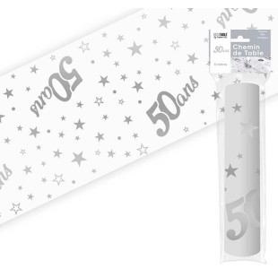 Chemin de table 50 ans Joyeux Anniversaire argenté 5 mètres