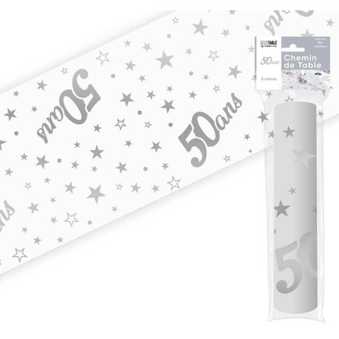 Chemin de table 50 ans Joyeux Anniversaire argenté 5 mètres