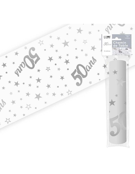 Chemin de table 50 ans Joyeux Anniversaire argenté 5 mètres