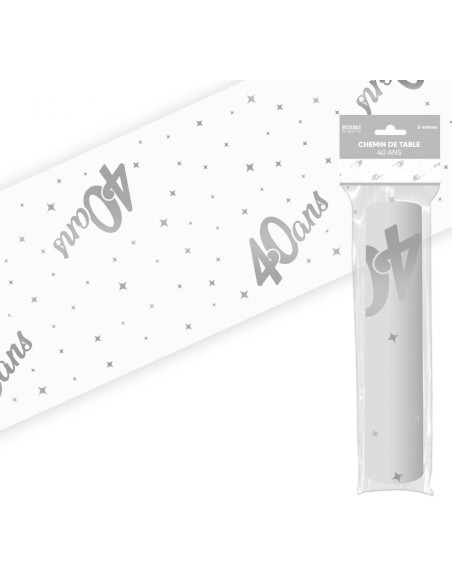 Chemin de table 40 ans Joyeux Anniversaire argenté 5 mètres