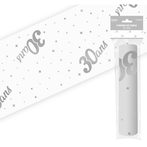 Chemin de table 30 ans Joyeux Anniversaire argenté 5 mètres