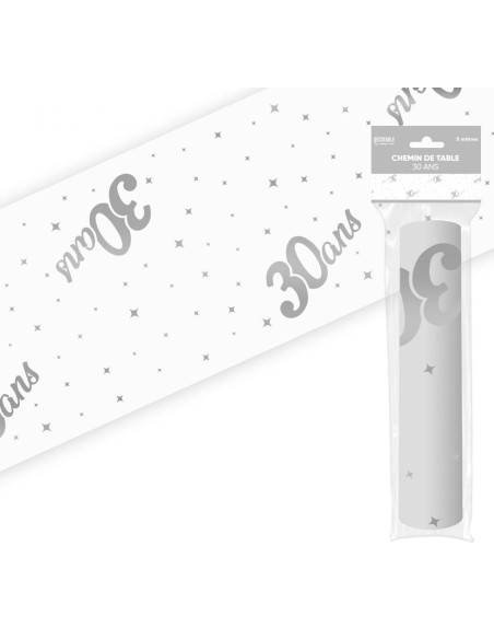 Chemin de table 30 ans Joyeux Anniversaire argenté 5 mètres