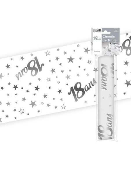 Chemin de table 18 ans Joyeux Anniversaire argenté 5 mètres