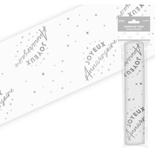 Chemin de table Joyeux Anniversaire argenté 5 mètres