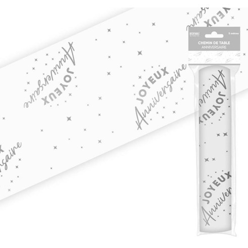 Chemin de table Joyeux Anniversaire argenté 5 mètres