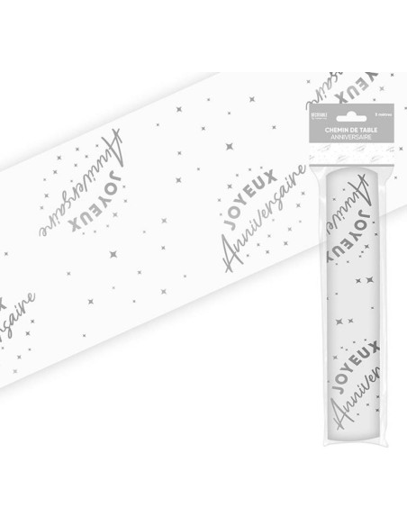 Chemin de table Joyeux Anniversaire argenté 5 mètres