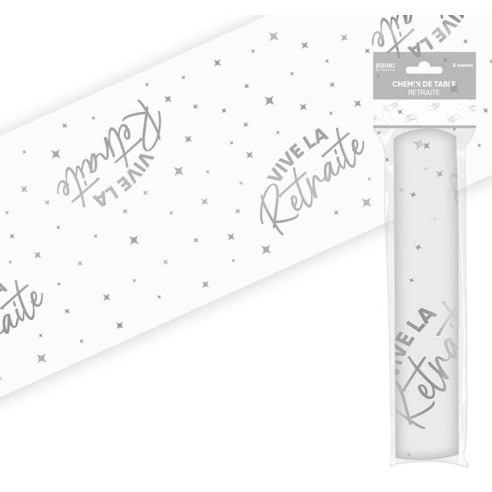 Chemin de table Vive la Retraite argenté 5 mètres